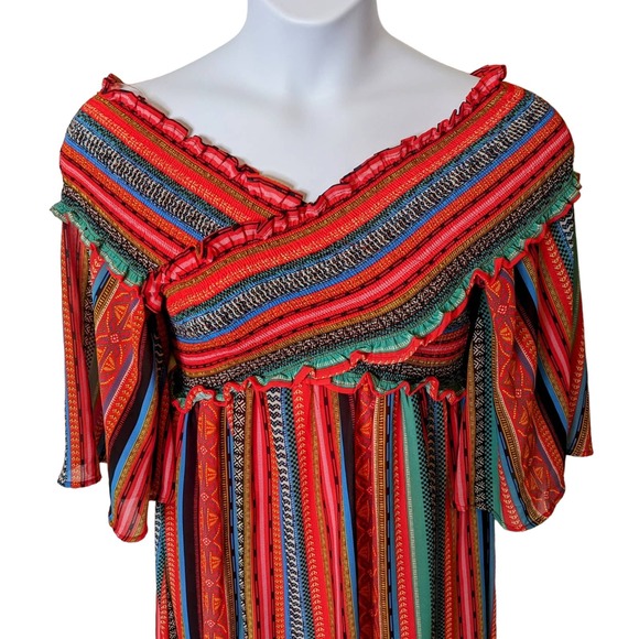 Flying Tomato Elastic Neckline Striped Colorful Mini Dress Size Large - Picture 3 of 4